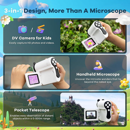 Hideal HP60 IPS Microscope for Kids: [Auto On & Off] [3-in-1] 2" Portable Handheld Microscope Miniscope, Pocket Mini Scope Educational Science Kit, Christmas Birthday Gifts for Kids, PC View, White