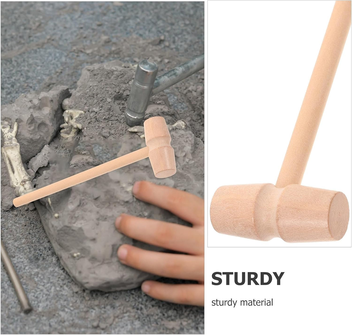 Dinosaur Digging Tools Kit with Wooden Hammer Chisel Brush for Kids Stem Educational Excavation Toy Gemstone Dig Kit Learning Set