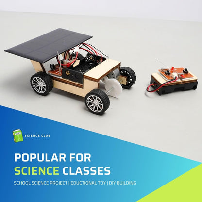 Solar-Powered Car V1, Wooden STEM Kit with Wireless Remote Control for Boys and Girls, Hybrid Powered by Solar Power and Batteries, Educational Motor Toy Gift for Kids Aged 8-12