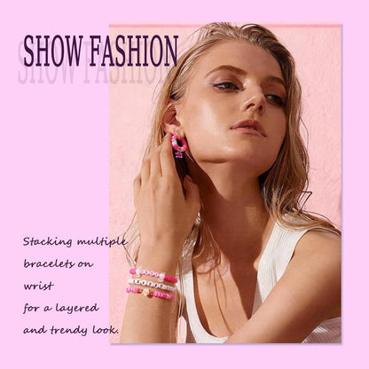 3500pcs Pink Clay Beads for Bracelets Making Kit, 6mm Heishi Polymer Flat Round Disc Clay Beads for Jewelry Making Pink