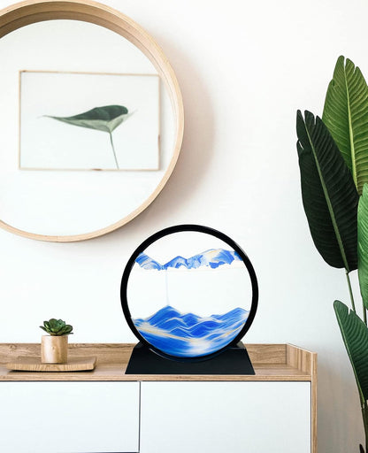 SANDCLE Moving Sand Art Liquid Motion - Moving Sand Art Picture Decor 3D Deep Sea Sandscape, Round Glass Frame Display Flowing Sand Relaxing Toy for Desktop Home Office Work Decoration(Blue, 12")