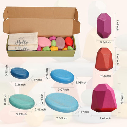 OESSUF Stacking Rocks 48Pcs Stacking Blocks Balancing Stacking Stones Wooden Building Toys Wood Stone Stacking Game for Toddler Sorting Preschool Educational Montessori Stacking Rocks for Kids