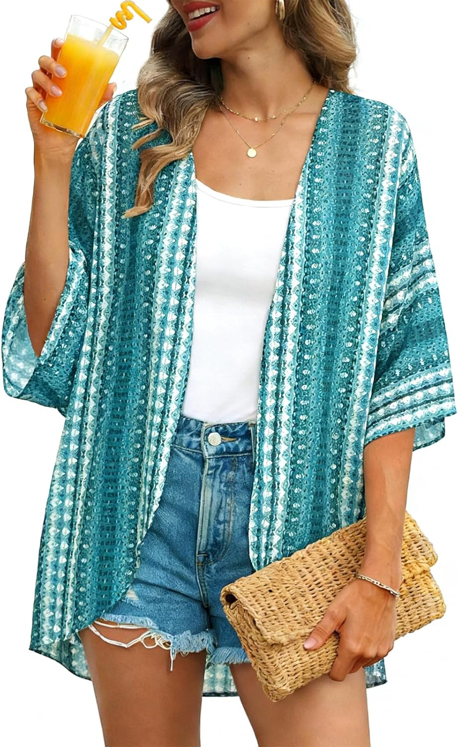 Womens Kimono Cardigans Beach Cover ups Swimwear Puff Sleeve Loose Casual Summer Tops 2026