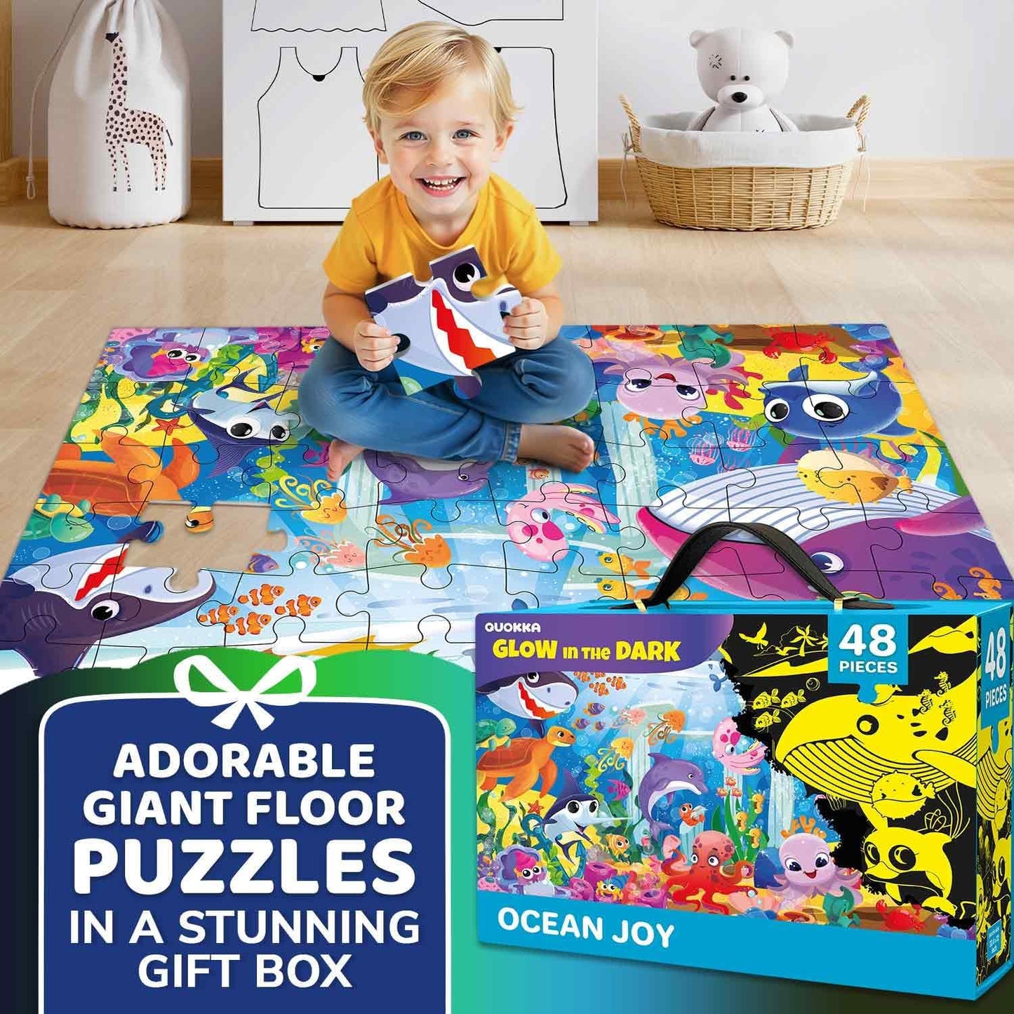 QUOKKA Floor Puzzles for Kids Ages 4-8 – 2x3 FT Giant Search and Find Jigsaw – 48 Large Pieces – Above and Beyond Observational Scene – Educatinal Montessori Toy with Gift Box – Fun Learning Activity