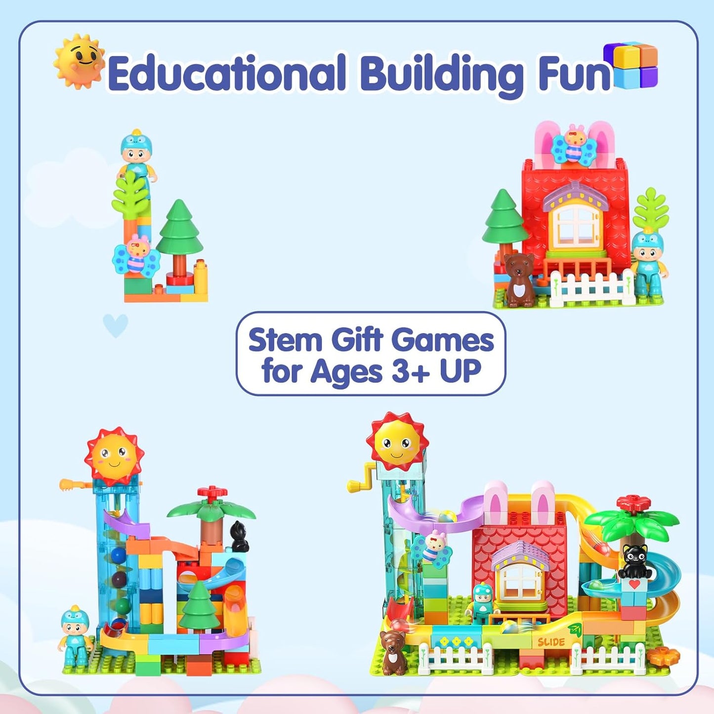 Kid Marble Run Building Blocks with Elevator Spiral Lift,Gift Toy Bricks Marble Maze Ball Race Track Set with Motorized Elevator,Big Blocks Educational STEM for 3 4 5 6 7 8 Year Old Boys Girls