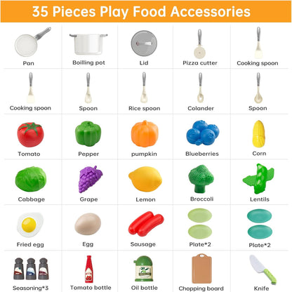 150Pcs Kitchen Playset, Toddlers Pretend Cooking Cookware Accessories, Food, Picnic Blanket, Fruits, Veges, 2Pack Shopping Storage Basket, Dessert and Prop Money, Gift for Kids (Pink)