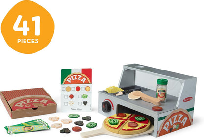 Melissa & Doug Top & Bake Wooden Pizza Counter, Kids Kitchen Playset with Play Food & Play Kitchen Accessories, Preschool Toys for Girls & Boys Ages 3+ - FSC Certified