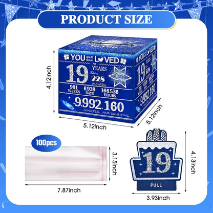 10 Happy Birthday Money Box for Cash Gift, 10th Birthday Decorations for Boys and Girls, Gifts for 10 Year Old Boy, Boy Gift Ideas, Cool Things for Teen -Blue with 100PCS Bags