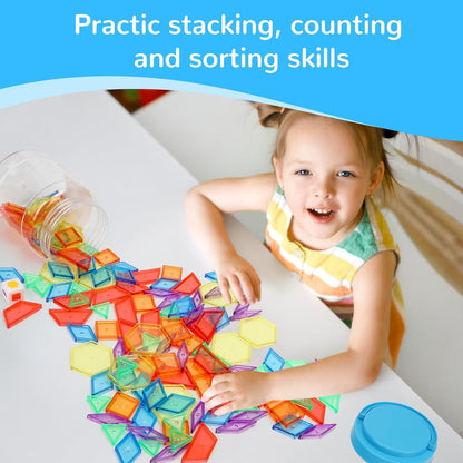 140 Pcs Translucent Pattern Blocks for Light Table, 6 Colors & Shapes Educational Light Table Manipulatives and Accessories