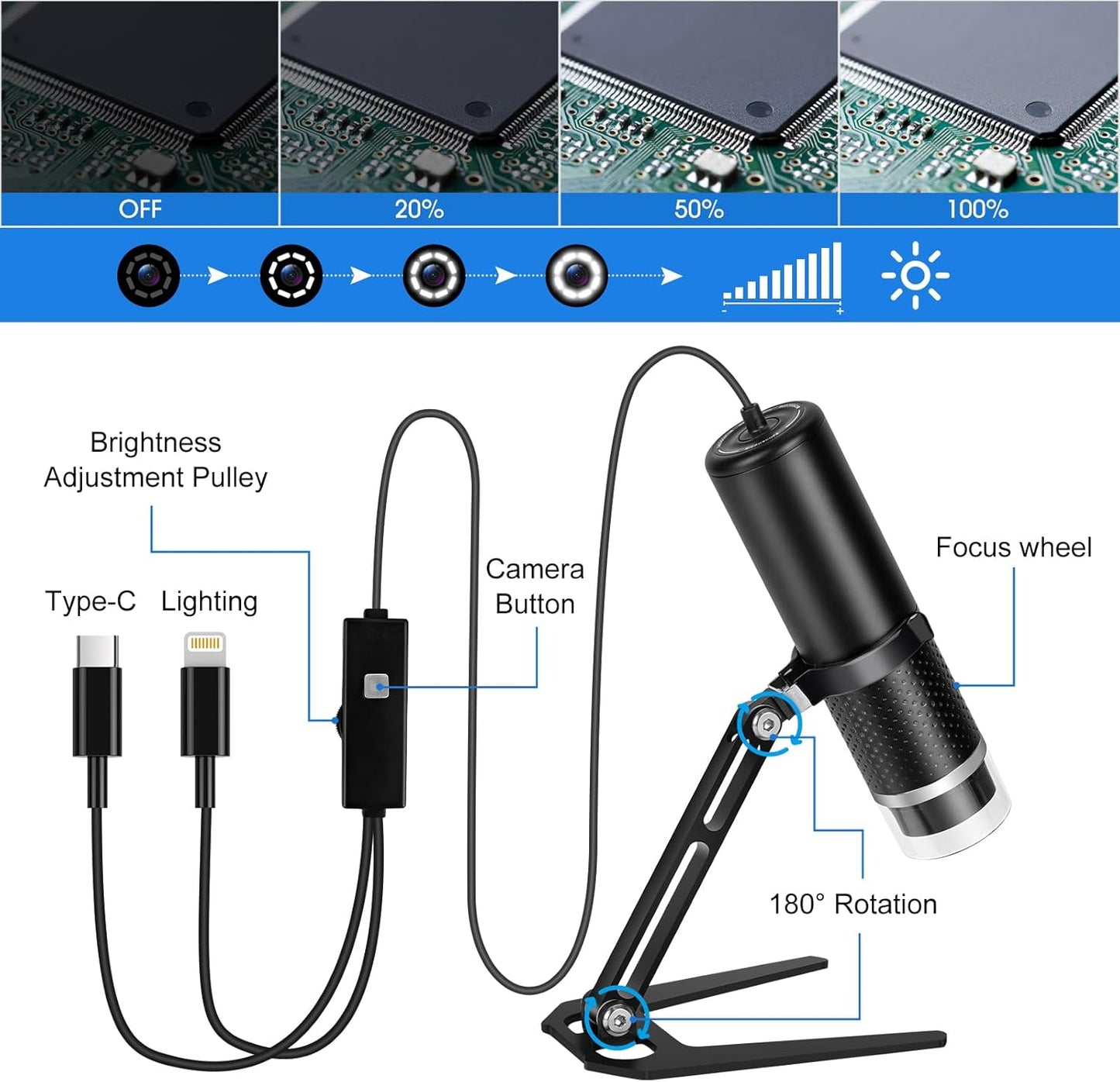 USB Digital Microscope Compatible with iOS and Android Devices (Not for Any PC), 50x-1600x Magnification, 1920x1440P HD Portable Microscope Camera for Adults, Children, Students