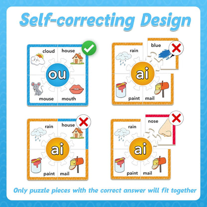 Torlam Phonics Puzzle, Rhyming Games Phonics Games Flash Cards for Kids Toddler, Learn to Read Spelling Reading Sight Words, Long Vowel Silent E Site Words for Preschool Kindergarten Homeschool