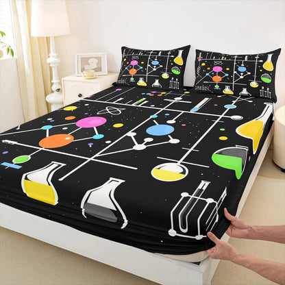 Chemistry Bed Sheets for Kids Teens Girls Boys,Chemical Experiment Fitted Sheet Twin,Science Themed Sheets for Math Lovers,Chemistry Lab Bedding Set,White and Black