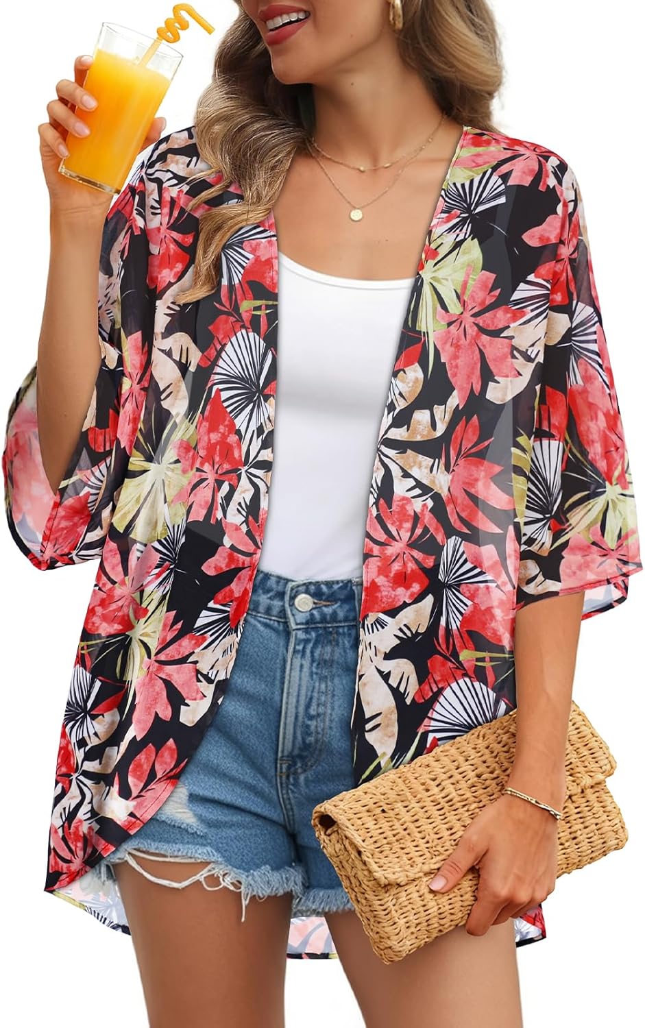 Womens Kimono Cardigans Beach Cover ups Swimwear Puff Sleeve Loose Casual Summer Tops 2026