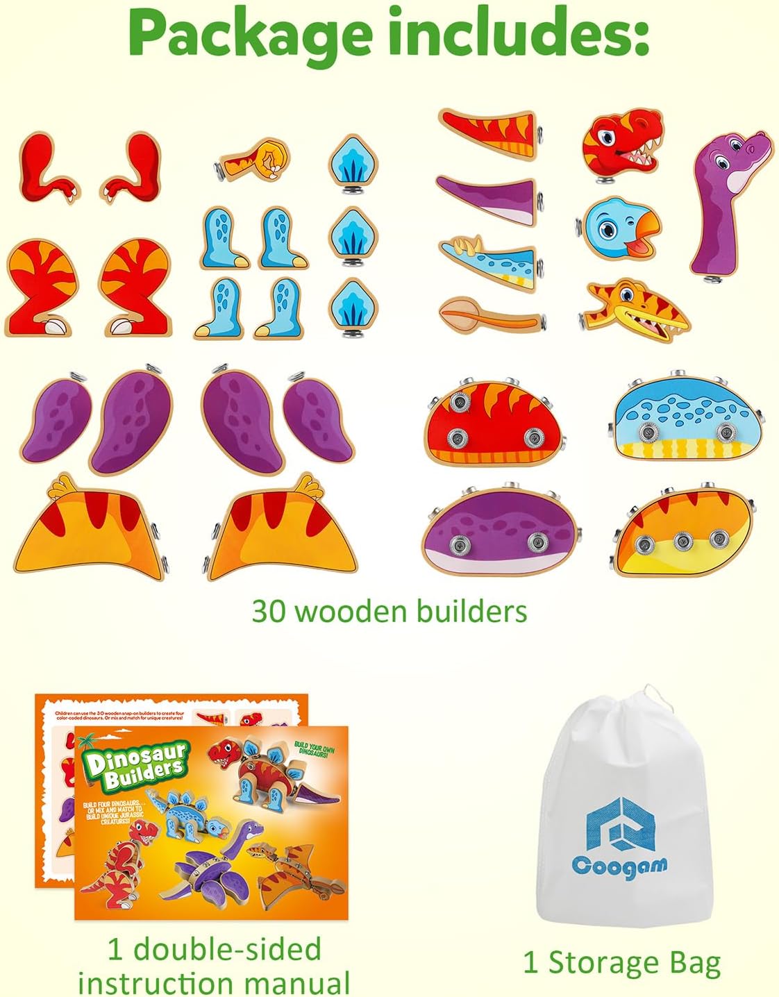Coogam Fine Motor Building Robot Blocks for 3 4 5 Years Old Kids, Wooden Snap Together Builders, STEM Take Apart Robot Playset, Educational Learning Toy Gift for Boys Girls