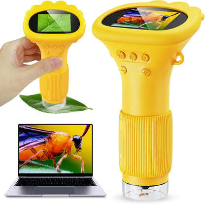Kids Magnifying Glass, 2.0 Inch Digital Screen Mini Pocket Microscope for Bug - 200x Zoom Handheld Microscope with Adjustable Lights, Edu Birthday Gifts for Age 3-12 Girls