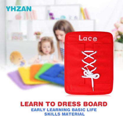 YHZAN Learn to Tie Your Shoes Dressing Board Montessori Mobile Sensory Board Travel Therapist Life Skills Development Toy - Zip,Button,Snap,Buckle,Lace & Tie for Preschool Toddler 2-8 Years Old
