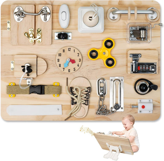 Busy Board for Toddlers 1 2 3 4 Year Old - Large Montessori Sensory Toys, Wooden Fidget Activity Board for Boys and Girls, Motor Skills Gifts for ADHD & Autistic Children Kids