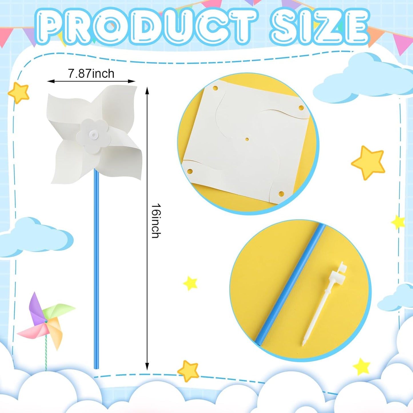 Poen 48 Pcs DIY Pinwheels Paper Craft Bulk Color Your Own White Pinwheels Summer Activity Arts End of Year Craft Mothers Day Blank Windmills Party Favor Supplies, 5 Inches