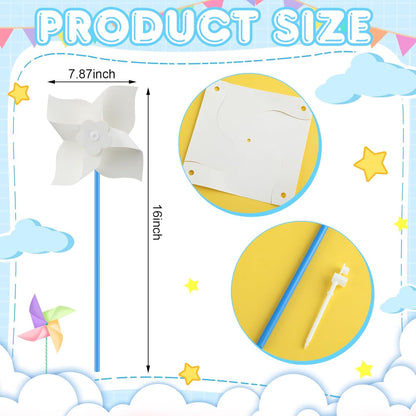 Poen 48 Pcs DIY Pinwheels Paper Craft Bulk Color Your Own White Pinwheels Summer Activity Arts End of Year Craft Mothers Day Blank Windmills Party Favor Supplies, 5 Inches