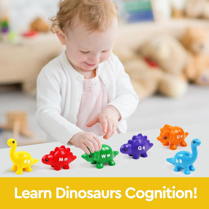 Montessori Matching Dinosaurs Toy, Color and Shapes Recognition, Snap and Pattern Match Game Preschool Learning Toys Homeschooling Class Activity Teaching Tool, Birthday Gift for Kids boys & Girls