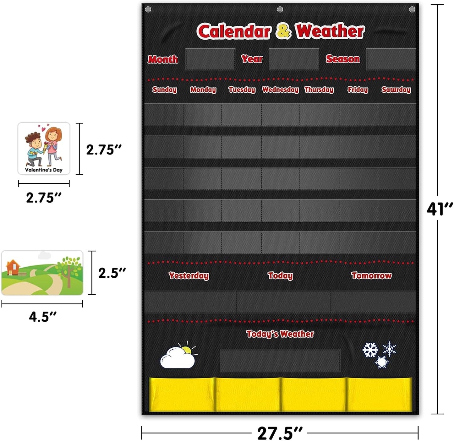 Godery Calendar and Weather Pocket Chart, Classroom Organized Chart, 149 Pieces