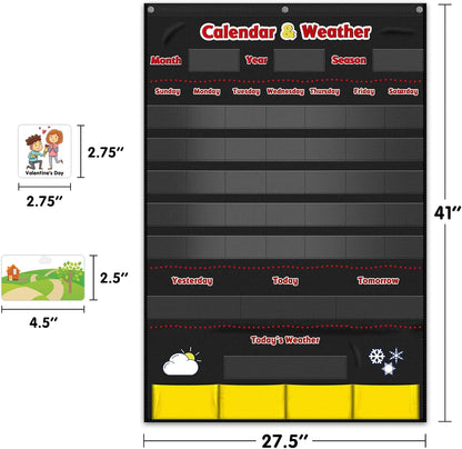 Godery Calendar and Weather Pocket Chart, Classroom Organized Chart, 149 Pieces