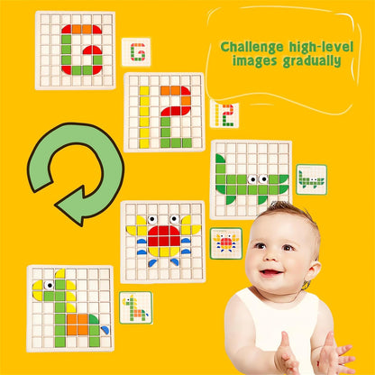 Pattern Blocks and Boards with 120 Pieces Colored Wooden Shape Blocks, with 20 Pieces Design Cards, Kindergarten Classic Geometric Puzzles Toys for Girls and Boys
