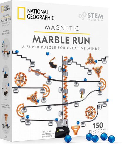 National Geographic Magnetic Marble Run - 75-Piece STEM Building Set for Kids & Adults with Magnetic Track & Trick Pieces & Marbles for Building A Marble Maze, STEM Project