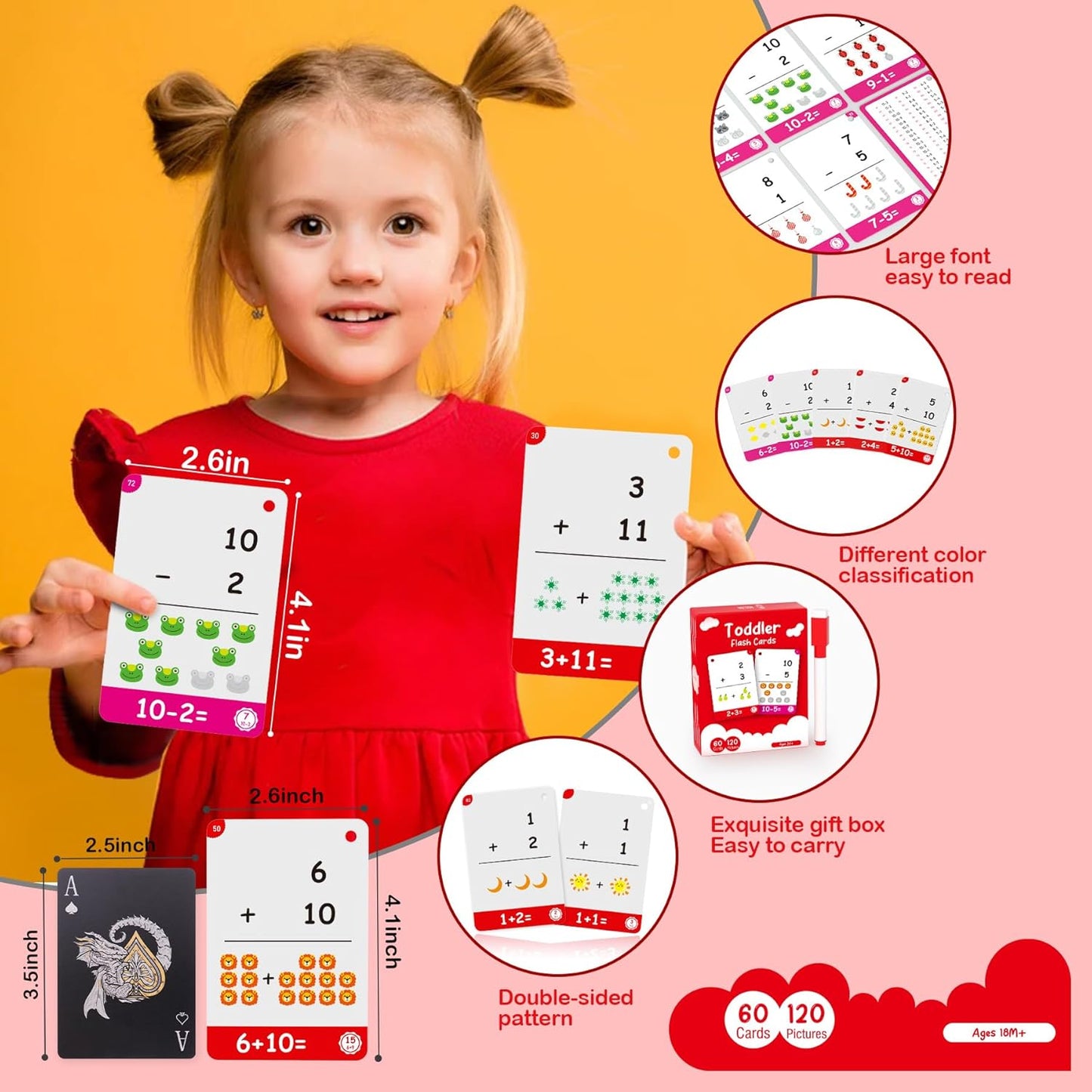 WJPC 55 Cards, 106PCS High Frequency First-Grade Sight Words Flash Cards, 1st Grade Phonics Learning Cards for 5,6,7,8 Years Ages Kids Boys, Girls Learn to Read, Write, Association, Sentence Making