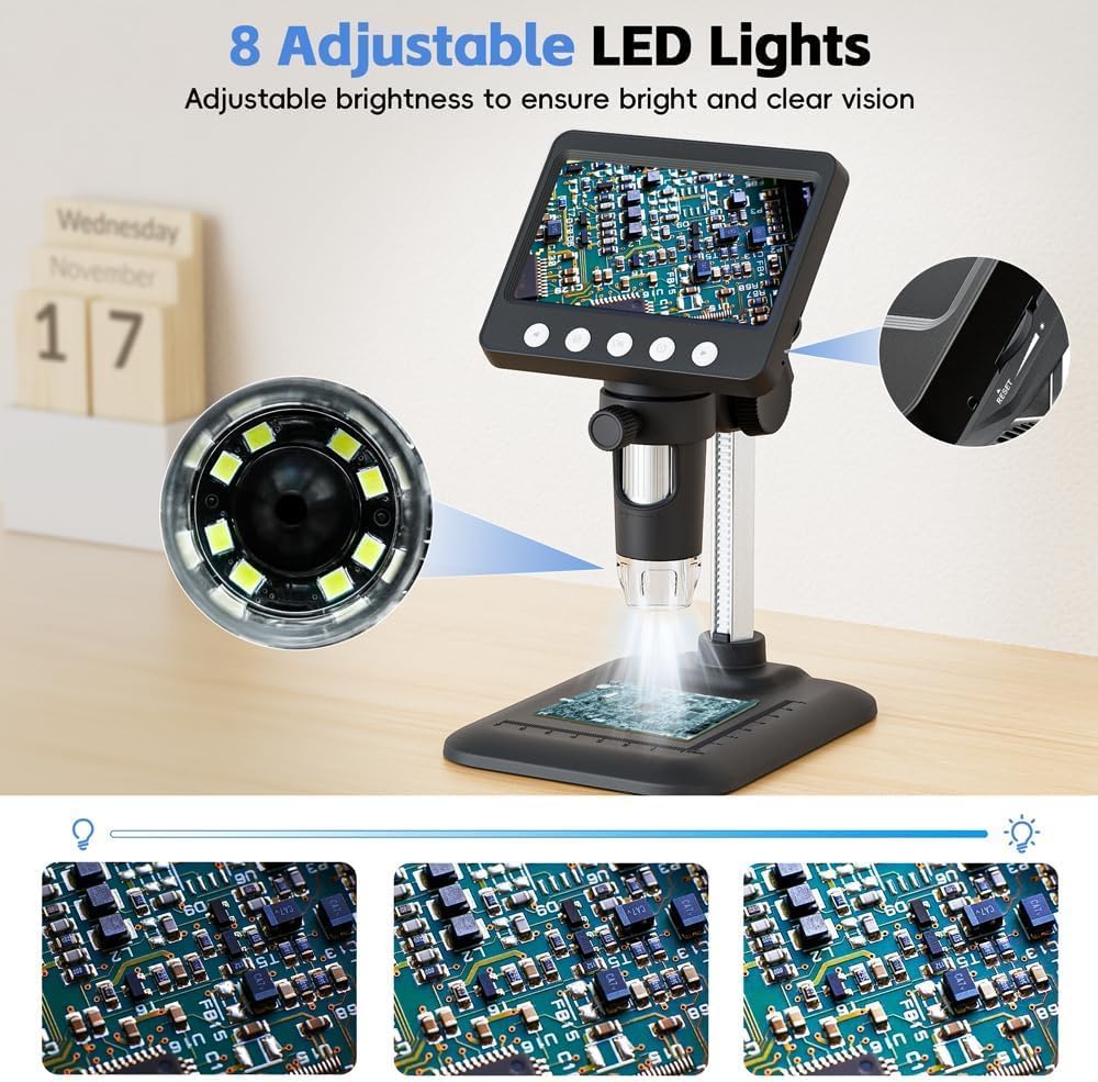 4.3" Digital Microscope for Adults, SKYEAR Coin Microscope 1000X Magnification with 8 Ajustable LED Fill Lights, USB Microscope for Windows/MacOS, Coin Collection Supplies-Black