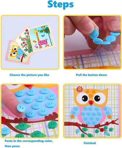 WYNAKESHU 12PCS Button Sticker Drawing Mosaic Sticker Art Kits for Kids Button Art Sticky Button Preschool Art Class Toys Early Education Gift for Girls Boys Over 3 Years