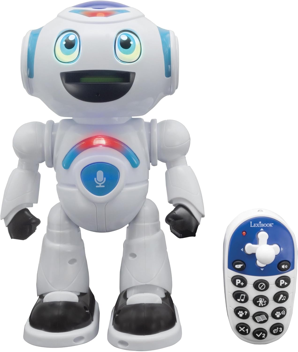 LEXiBOOK Powerman Max - Remote Control Walking Talking Toy Robot STEM Programmable Dances Sings Telling 10,000 Stories 300+ Learning Quiz Shooting Discs and Voice Repeat for Kids 4+ - ROB80EN, White