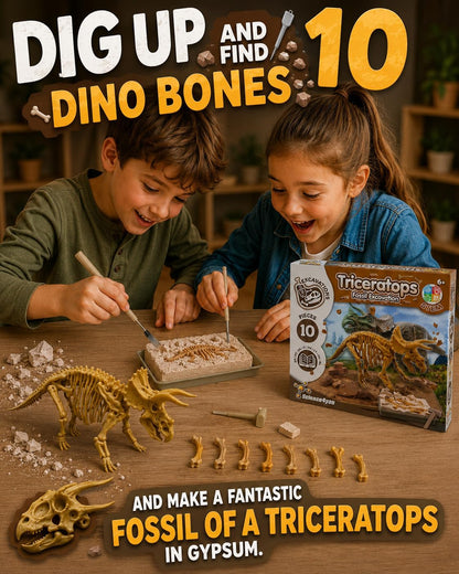 Science4you Triceratops Dinosaur Fossil Digging Kit - Excavate and Assemble 10 Dino Bones, Dinosaur Archeology and Paleontologist Toys, Games, Gifts for Boys and Girls Age 6 7 8 9 10+