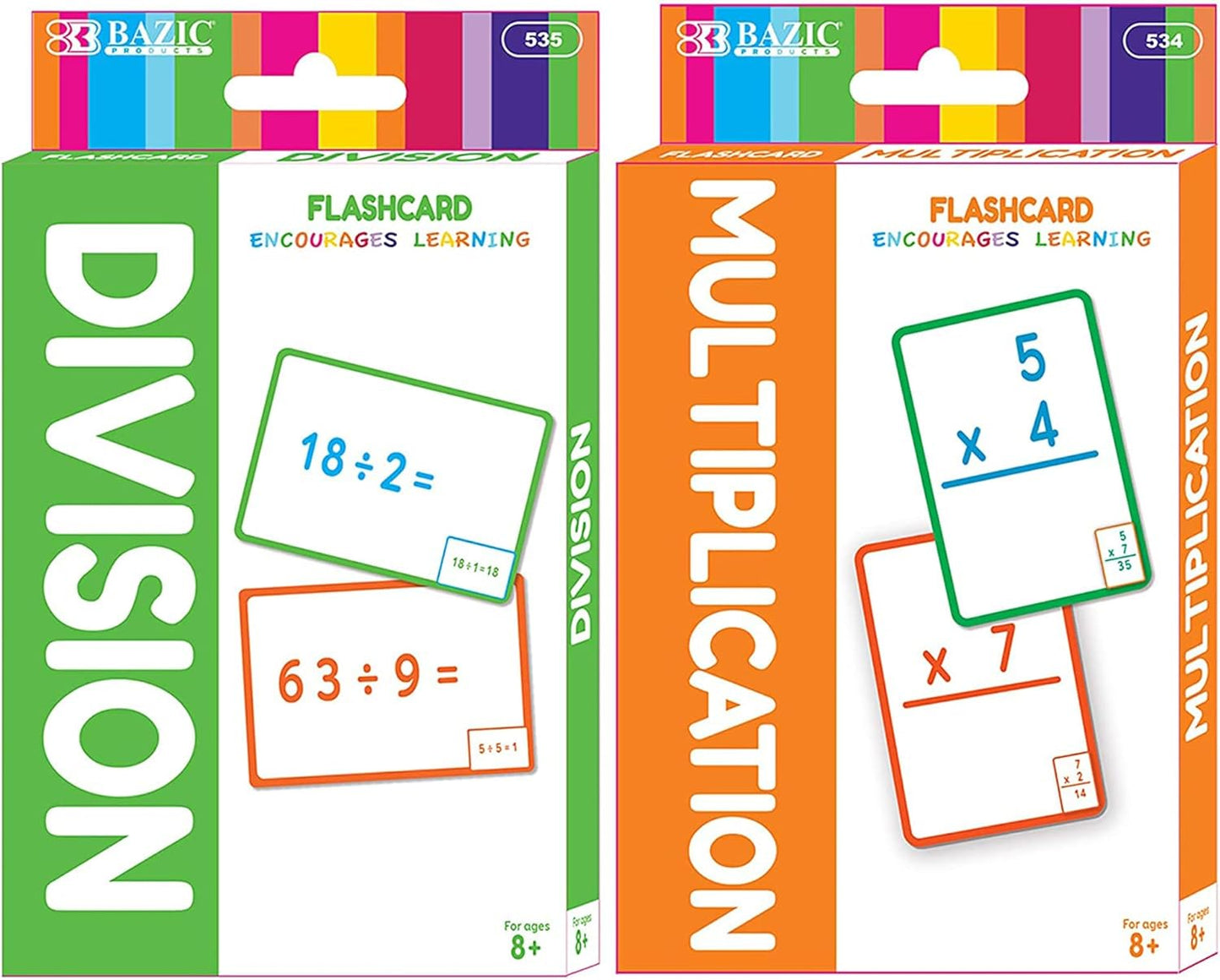BAZIC Products Multiplication & Division Flash Cards, Educational Flash Cards for Kids, Math Flash Cards, Ideal for Math Learning Practice at Home or School, 36 Cards, 2-Pack