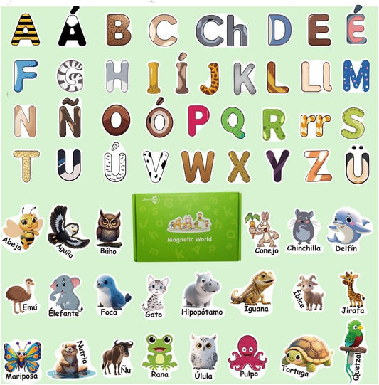 Spanish Magnetic Letters and Animals, Fridge Magnets for Toddlers, Animales y Abecedario para Niños en Español,