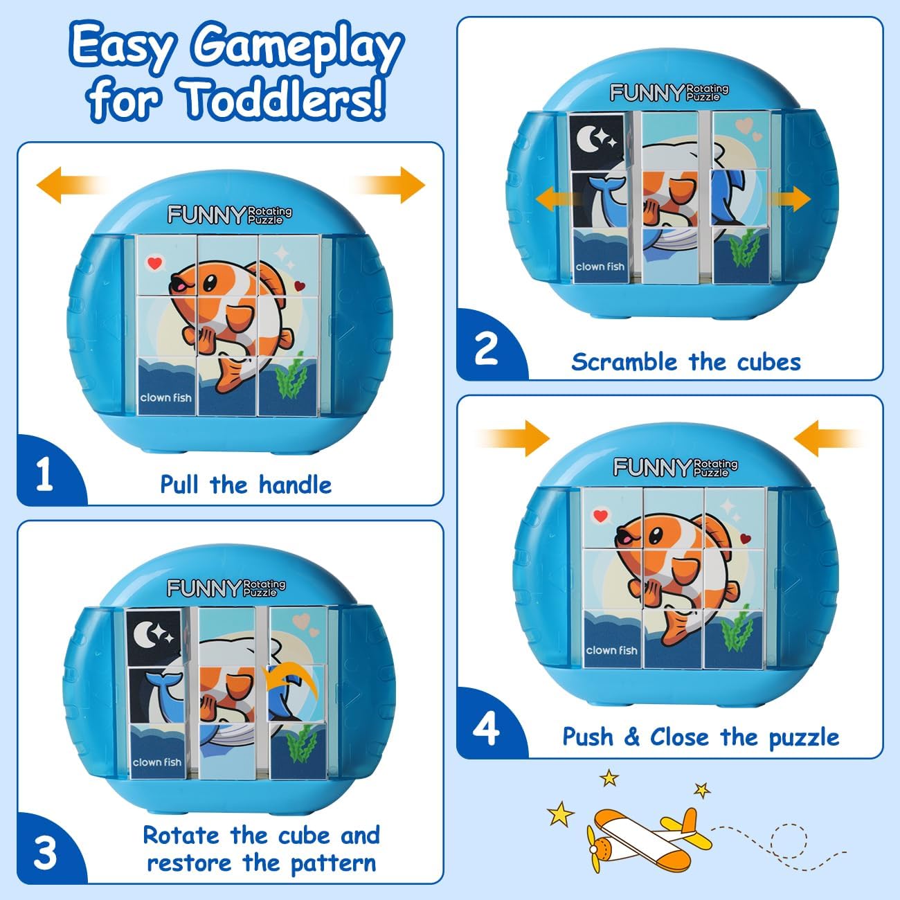 Rotating Puzzle for Kids 3 4 5 6 7 8 Year Old, 4 Puzzles in 1, Toddlers Travel, Car, Airplane, Road Trip Activities, Fine Motor Skills, Fidget, Gift for Boys & Girls Ages 3+ (Dinosaur)