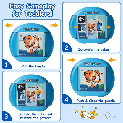 Rotating Puzzle for Kids 3 4 5 6 7 8 Year Old, 4 Puzzles in 1, Toddlers Travel, Car, Airplane, Road Trip Activities, Fine Motor Skills, Fidget, Gift for Boys & Girls Ages 3+ (Dinosaur)