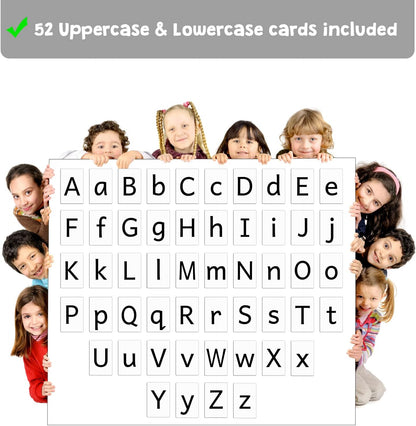 Attractivia Magnetic Big Alphabet ABC Flash Cards - 52 Sturdy Uppercase & Lowercase Large Letters, Black - for Classroom Teachers, Homeschool, ESL, Kids and Adults