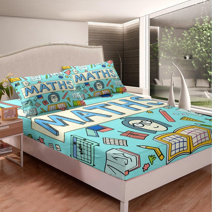 Erosebridal Science Theme Bed Sheets Set Full Size for Boys Girls Chemistry Periodic Table Print Sheet Set Chemical Subject Theme Sheets Teens Kids Math Science Atyle Fitted Sheet 4 Pcs