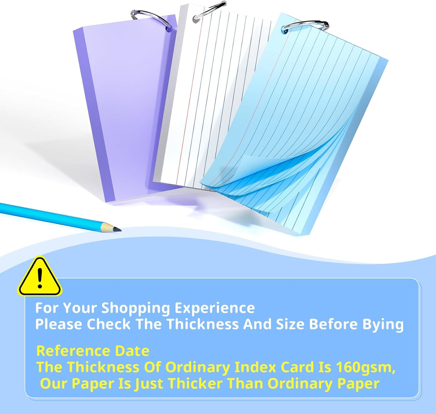 Index Cards 3x5 Inches, 300 PCS, Colored Flash Cards With Ring, Punched Lined Study Card Ruled Flashcards Notecards, Ruled Front And Blank Back, Note Card for School, College And Home
