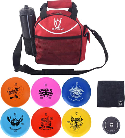 CROWN ME Disc Golf Set with 6 Discs and Mini Disc and Starter Disc Golf Bag