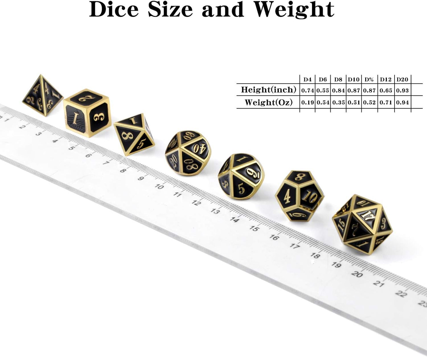 DnDnD Heavy Polyhedral Metal Dice Set with Metal Box, 7-die Shiny Blue Surface with Golden Number for RPG,Dungeons and Dragons,Pathfinder,Shadowrun,D&D,Role Palying Game and Math Teaching - Colors A