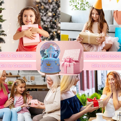 Unicorn Snow Globes for Girl,6.5IN Pink Music Snowglobes with LED Lights and Automatic Snowfall,Home Decor Glass Ball for Kids Bedroom Birthday for 5-18 Year Old Girl(6.5x4.1IN
