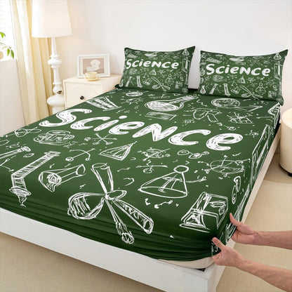 Chemistry Bed Sheets for Kids Teens Girls Boys,Chemical Experiment Fitted Sheet Twin,Science Themed Sheets for Math Lovers,Chemistry Lab Bedding Set,White and Black