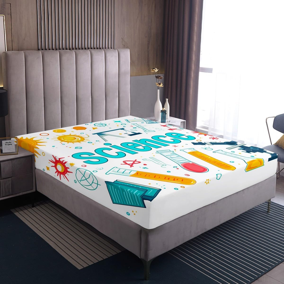 Chemistry Bed Sheets for Kids Teens Girls Boys,Chemical Experiment Fitted Sheet Twin,Science Themed Sheets for Math Lovers,Chemistry Lab Bedding Set,White and Black