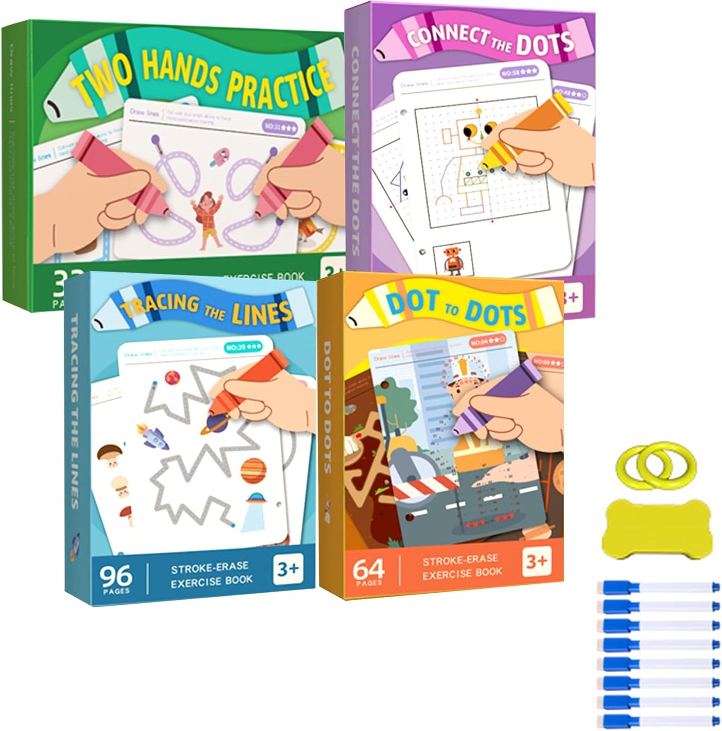 Scribble Smart Workbook, Handwriting Practice Workbook, Reusable Preschool Workbook and Tracing Book, Little Curious Mind Magic Scribble Smart Workbooks for Kid Ages 3-5 (4pcs Set)