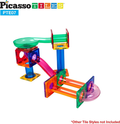 PicassoTiles 108pc Magnetic Marble Run Set with Building Tiles Race Track Car Slides Set STEM Learning Toy 3-in-1 Preschool Construction Kit for Indoor Activity and Development for Kids age 3+ PTG108