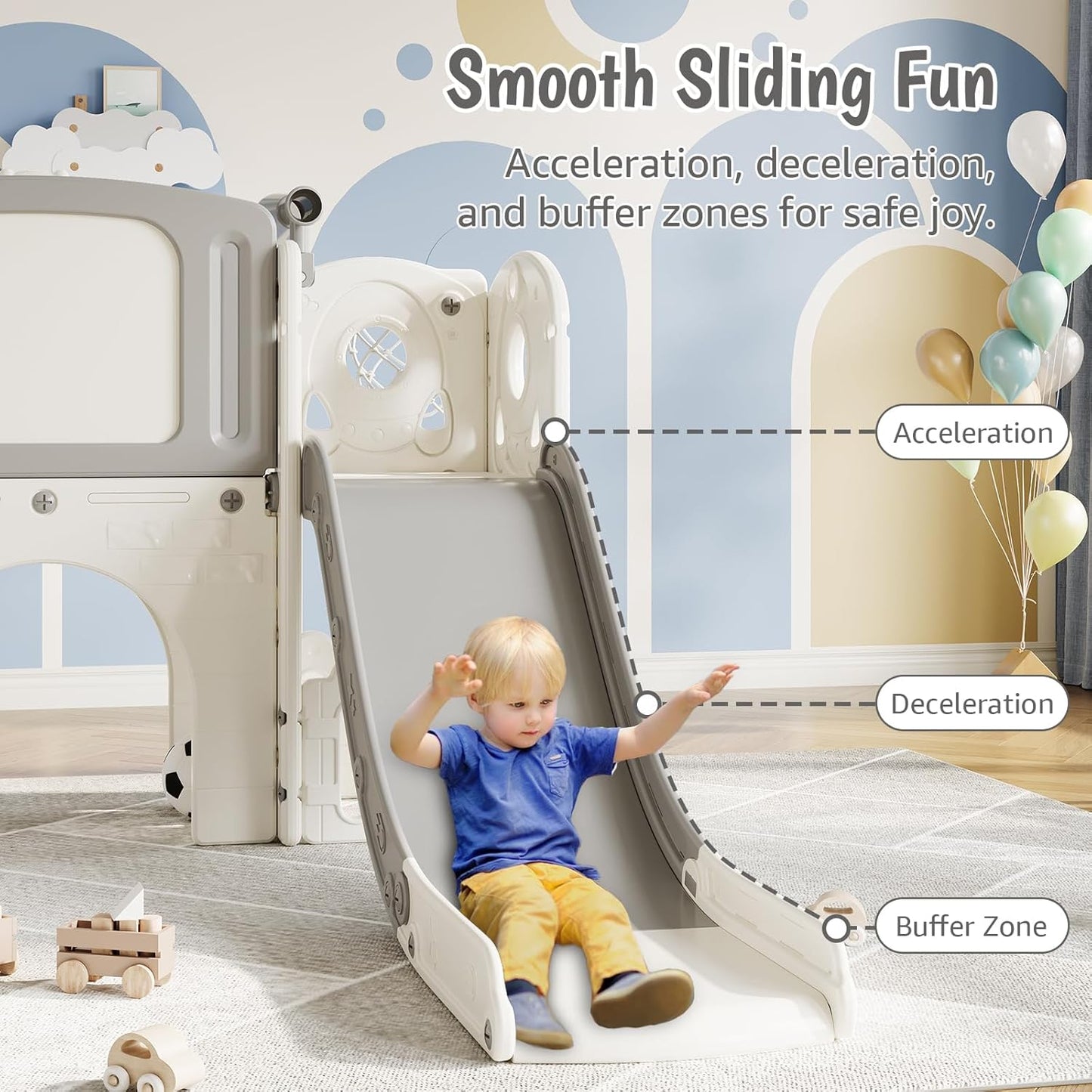 GarveeLife Toddler Slide 8 in 1 Indoor Playground Outdoor Playset Kids Baby Slides for Toddlers Age 1-3 with Climber Basketball Hoop Telescope Drawing Board and Storage Space for Courtyards