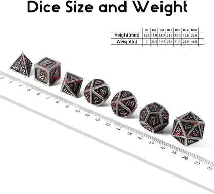 DnDnD Heavy Polyhedral Metal Dice Set with Metal Box, 7-die Shiny Blue Surface with Golden Number for RPG,Dungeons and Dragons,Pathfinder,Shadowrun,D&D,Role Palying Game and Math Teaching - Colors B