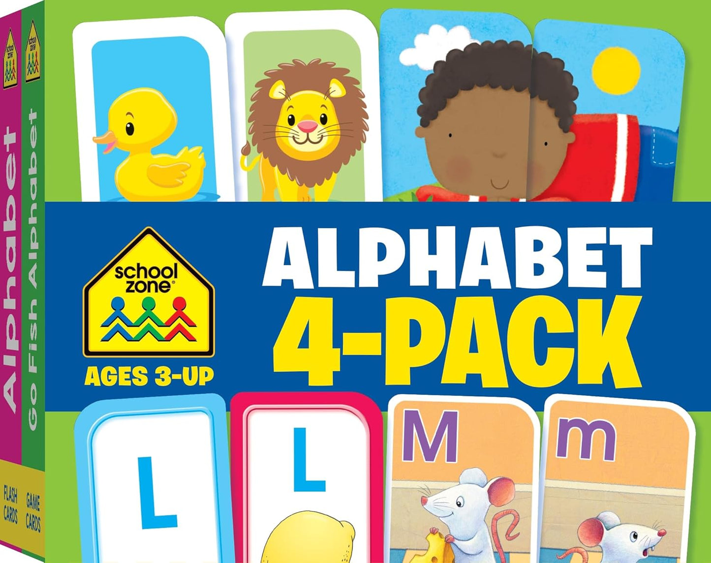 School Zone Alphabet 4-Pack Flash Cards: 224 Cards, Preschool, Kindergarten, Go Fish Alphabet, Three-Letter Words, Alphabet Match, Lowercase & Uppercase Letters, Letter-Picture Recognition, Ages 3+